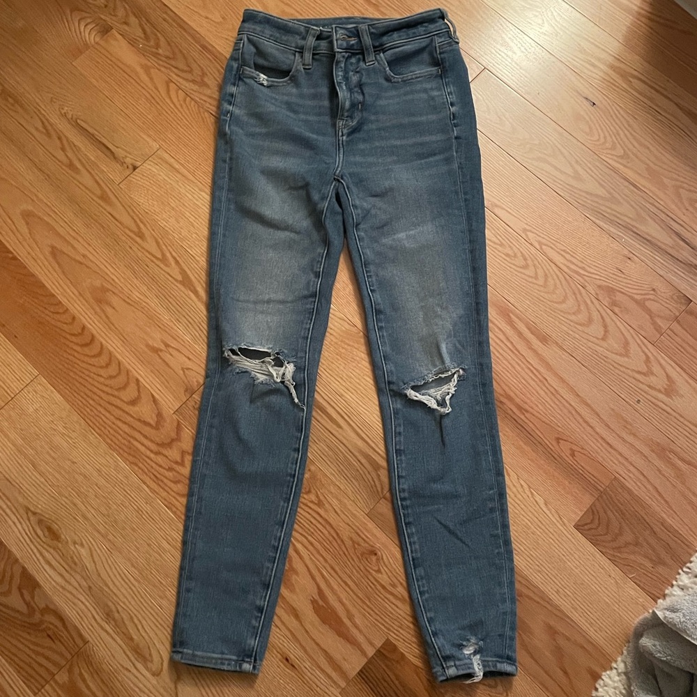 American Eagle high rise ripped jeans